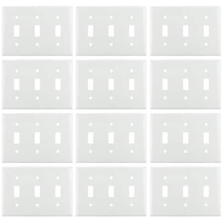 Sunlite 3-Gang Toggle Switch Plate White Standard 4.5-in X 6.4-in Size, Matching Screws Included, 12PK 40889-NS